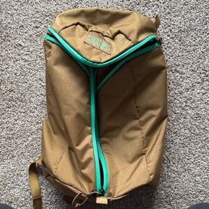 Mystery Ranch Tan Backpack with Teal Accents
